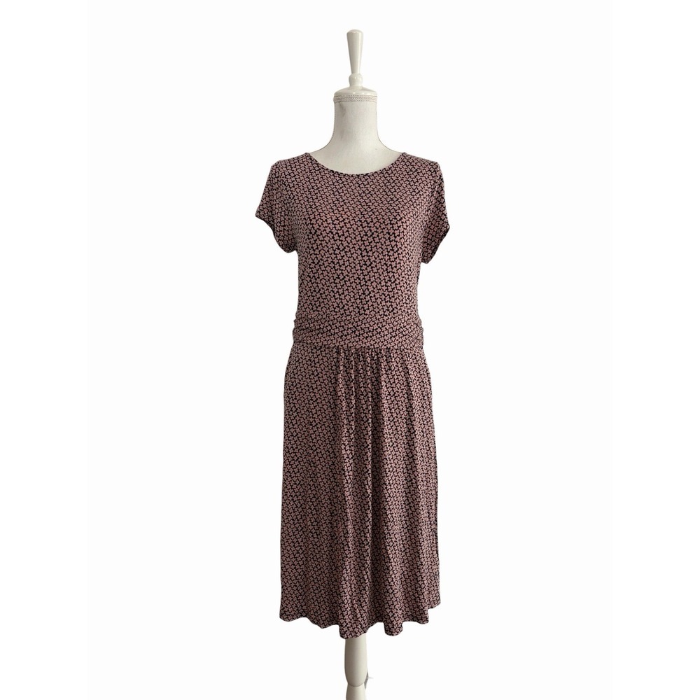 BODEN Amelie Soft Stretch Jersey Dress Sz 12R Navy Blue & Pink Daisy Print Comfy